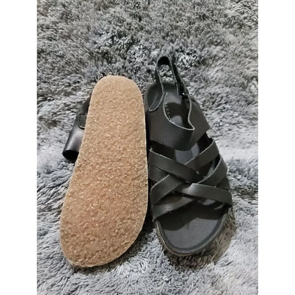 Zara Black Leather Sandals size 24